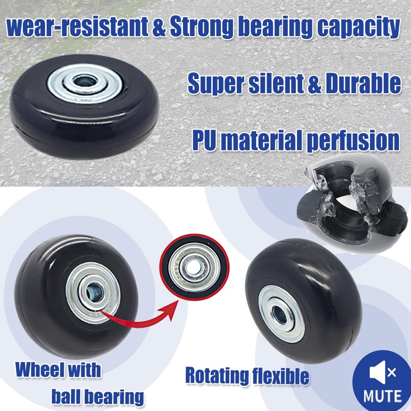 50mm Set of 4 Luggage Suitcase Replacement Wheels for Trolley