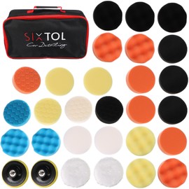 SIXTOL Car Detailing Pad 30 Polishing Sponge Set 30 Pieces Polishing Pads with Carrier Car Paint Care Cleaning of Bodywork, Headlights, Bumpers and Interior Parts