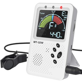 LEKATO Tuner with Metronome Mode, 3 in 1 Digital Guitar Bass Piano with Clip Mic Lightweight Metronome Pickup Clip Vocal Digital Beat Mode LED Color Display USB Charging Multifunctional Tuner (White)