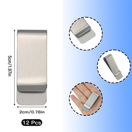 12 Pieces Silver Money Clips, Metal Cash Clip, Slim Stainless Steel Credit Card Holder for Men Women, Portable, Lightweight, Polished Holder for Banknotes, Bills (2 Inches/2 Inches), silver