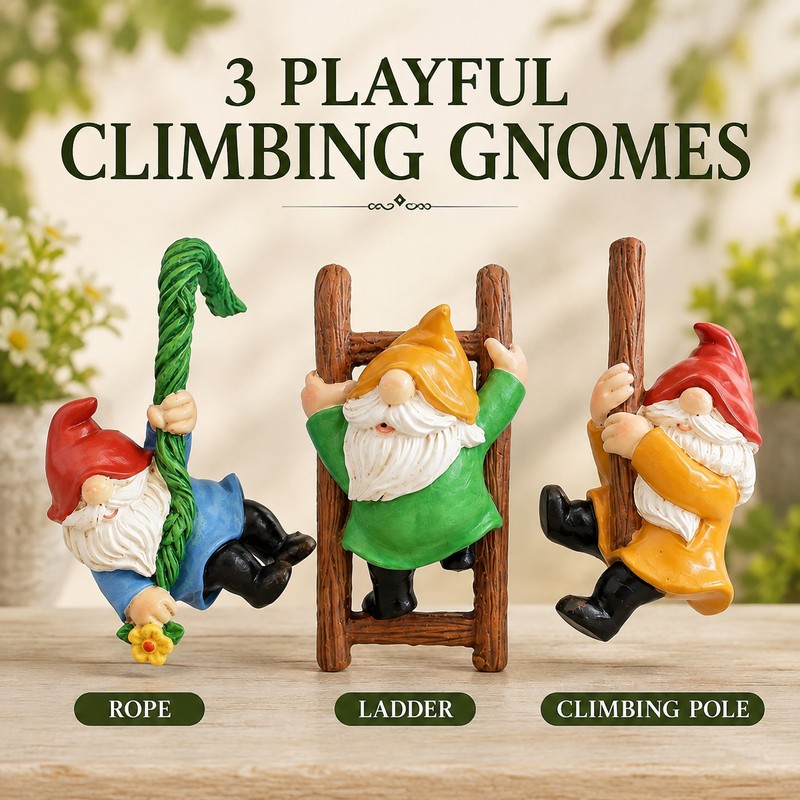 3-Piece Hanging Garden Gnome Set for Flower Pots – Mini