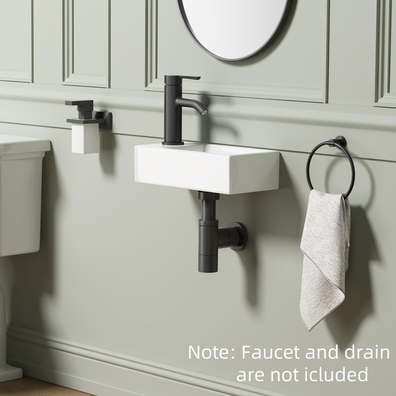 Small Wall Mounted Bathroom Sink, QISHKA 14.5" x 7" Ceramic