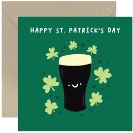 Old English Co. Irish Stout St Patricks Day Greeting Card for Dad, Brother, Son, Grandad - Guiness Green Happy St Patricks Day Card for Friends and Family - Sweet Cute Design for Him or Her