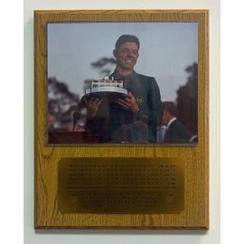 Rory McIlroy 2025 Masters Champion 8x10 Photo Plaque w 4 day scorecard nameplate - Oak, With Green Jacket