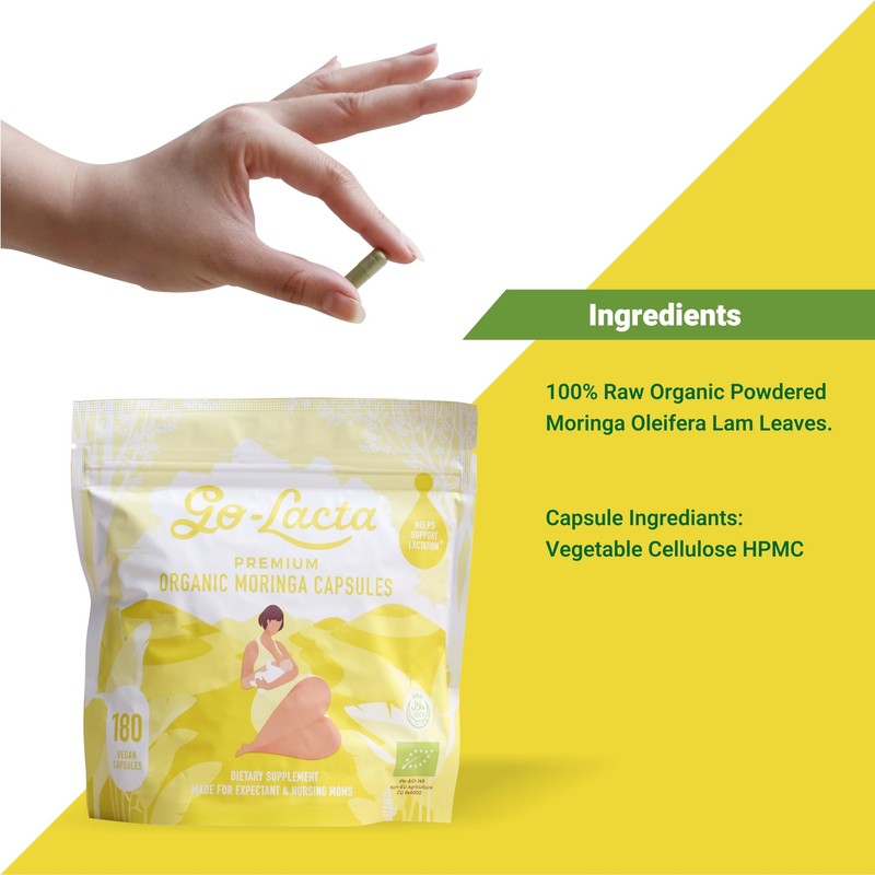 Go-Lacta 100% Organic Premium Moringa Capsules for Breastfeeding - Build
