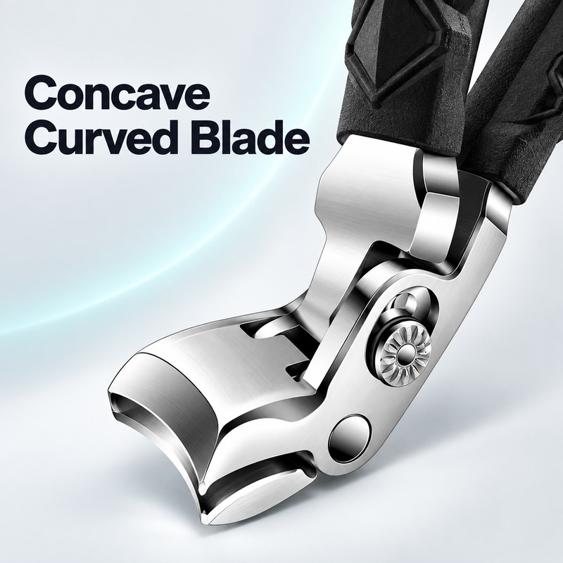 Professional Stainless Steel Angled Toenail Clippers with Wide Jaw, Concave