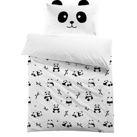 MUSOLEI Cute Panda Bedding Set Single Bed Duvet Covers with Zip Fastening for Kids Boys Girls, Lovely Black and White Animal Panda Quilt Cover 135 x 200 cm with Pillowcase 50 x 75 cm Bedroom Decor