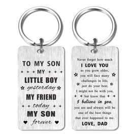 Gezxin Son Keychain Gifts-Son Father's Day Gifts from Dad- Proud Son Graduation Gift, Love Son Birthday Back to School Presents, My favorite Son Wedding Day Easter Christmas Valentine's Day Xmas