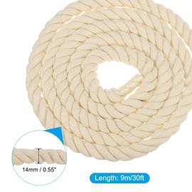 PATIKIL Natural Twisted Cotton Rope 30 feet x 9/16 Inch 3 Strand Strong Cotton Rope Tug of War Rope for Railings Crafts Games Home Decor, Beige