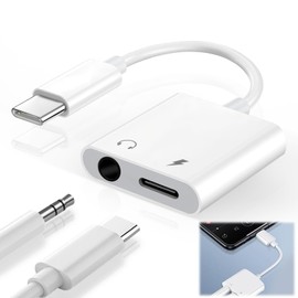 Unfoto Type-C to 0.1 inch (3.5 mm) 2-in-1 Earphone Jack Conversion Adapter, Compatible with 0.1 inch (3.5 mm) Earphones While Charging, Earphones Type C, Dual Phone, PD60W Rapid Charging, Supports
