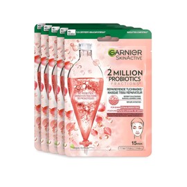 Garnier SkinActive 2 Million Probiotics Repairing Cloth Mask, Face Mask Against Dry, Dull and Matte Skin, for More Glow and More Moisture, Pack of 5