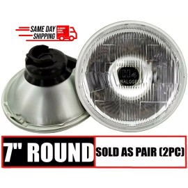 JS Power 7" Round Glass Headlight Lamp Housings Hi/Low Beam Fits H4 LED HID Halogen Bulbs