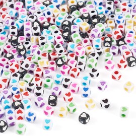 Cheriswelry 900pcs Cube Heart Acrylic Beads 4.5 mm Square Heart Loose Spacer Beads Cute Colorful Bracelet Earring Beads Keychain Choker Anklet Charms for DIY Craft Necklace Jewelry Making