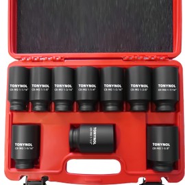 TONYNOL 1/2 Inch Drive Deep Impact Socket Set,10 PCS,6-Point,SAE Size(1-1/16" to 1-5/8"),Cr-Mo Steel,Heavy Duty Impact Socket Set,With a Storage Case