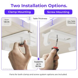 Ascrono Original No Drill Under Desk Cable Management Tray 40.6" - Premium White Fabric Cable Management Under Desk - Clamp/Screw Mount Cord Organizer - Supports Upto 66lbs - Large