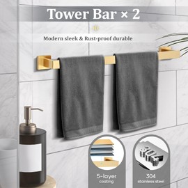 8-Piece Gold Bathroom Hardware Set Brushed Gold Bathroom Accessories with 23.6 Inch Towel Bars Set Stainless Steel Bathroom Accessories Set Wall Mounted