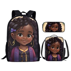 Zanxiantu Afro Black Girls Backpack with Lunch Box Kids School Bag for 2Nd/3Rd/4Th/5Th Grade Art African American Bookbag Age 10-12/8-10 Elementary Primary Schoolbag