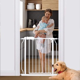 Vothco Narrow Walk Through Baby Gate 29-34 Inch Wide Tension Dog Gate for Doorways,Stairs Auto Close White Metal Baby Gate with Pressure Mount