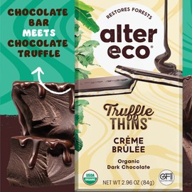 Alter Eco Creme Brulee Truffle Thins, Chocolate Bar with Gooey Ganache Truffle Filling, Organic, Gluten & Soy-Free, Non-GMO Snacks, No Additives, Recyclable Packaging, Fair Trade (6-Pack Creme Brulee)