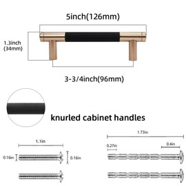 POVEFONK 10 Pack 3-3/4 inch(96mm) Black and Champagne Copper Kitchen Cabinet Handles Knurled Cabinet Pulls Black Drawer Pulls Kitchen Cabinet Hardware Kitchen Handles Drawer Pulls