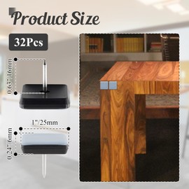 Suiwotin 32pcs 1" (25mm) Nail on Furniture Sliders, Square Teflon Chair Feet Glides, Furniture Feet Glides Chair Leg Floor Protectors, Moving Sliders for Carpet, Cupboard (Grey, Black)