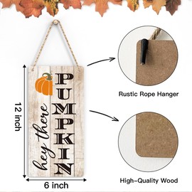 Hey There Pumpkins Autumn Wood Sign Decoration Fall Wooden Signs Rustic Hanging Plaque Home Wall Art 6" x 12" Sign Wall Decor for Farmhouse Home Office