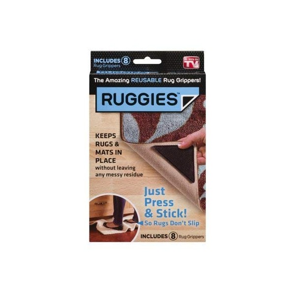 Ruggies As Seen On TV Rug Gripper Stopper Rug Pad Ruggy Washable Carpet Pad Floor Gripper Suction Grip Stopper Corner Carpet Holder Include 8 Adhesive Sticker + 8 Rug Pad