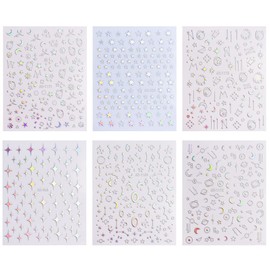 Dornail 6 Sheets Aurora Silver Star Moon Planet Nail Stickers 3D Holographic Laser Stars Nail Decals Self Adhesive Nail Art Stickers DIY Nail Design Nail Art Decoration