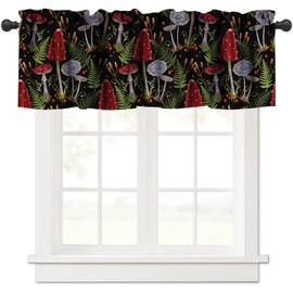 Mushroom Kitchen Curtain Valance, Embroidery Mushrooms Dark Autumn Forest Gothic Fairy Tale Art Windows, for Living Room Kitchen Bedroom Decoration 1 Panels W54xL18in
