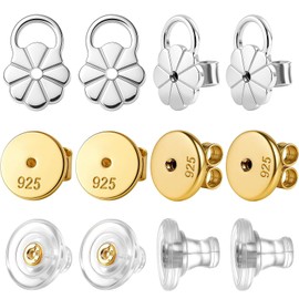 AstraGlam Stud Earrings Clasp for Hanging Ears and Heavy Earrings - Pack of 6 Replacement Metal Safety Backs for Sensitive Skin, Earring Backs, Safety Backs, Earring Lifters