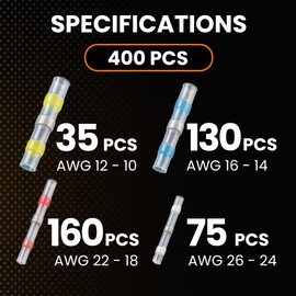 MADCATZ 400 PCS Solder Seal Heat Shrink Butt Connectors, Waterproof Wire Connectors Kit Electrical Terminals, Solderless Insulated Splice Connector for Marine Automotive Truck