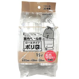 Watanabe Kogyo R-15D Roll Type Poly Bags for Indoor Pails, 60 Sheets, Translucent, 3.5 gal (15 L), Perforated, Flat Bottom Type, For Home and Commercial Use, Convenient