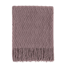 BOURINA Textured Solid Soft Sofa Throw Couch Cover Knitted Decorative Blanket (Dark Lavender,50x60 inches)