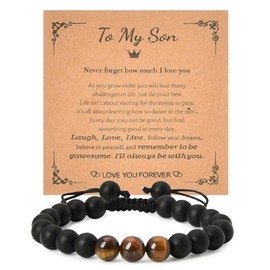 Inspirational Son Christmas Birthday Gifts for Son Bracelets for Boys Son Christmas Presents for Son Natural Stone Bracelet Gift Presents for Son Boys Gifts from Mom Dad Sons Adjustable To My Son Bracelet