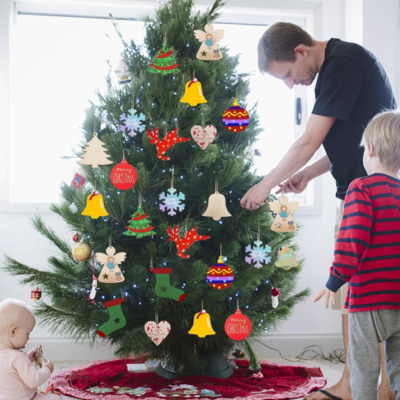 Wooden Pendants for Painting Christmas, 224 Pieces Wooden Crafts Children