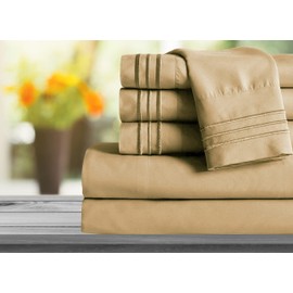 Mocassi Cali King Sheet Set - Luxury Hotel 1800 Premier Bedding Sheets & Pillowcases - Ultra Soft Breathable & Cooling Bed Sheets - Deep Pocket - Wrinkle Resistant - 4 Piece - Cali King, Gold