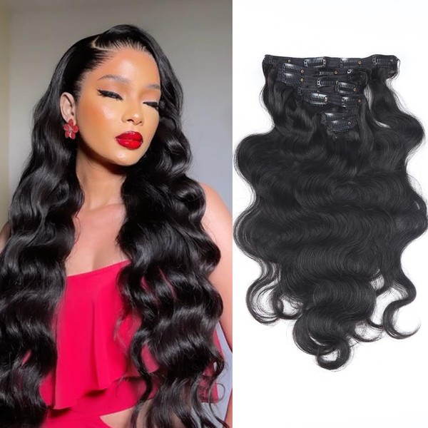 Clip in Hair Extensions Real Human Hair Body Wave Human