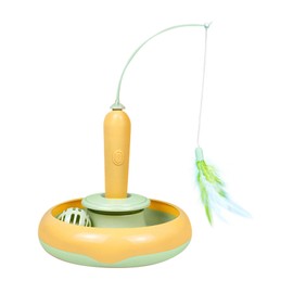 Cat Feather Toy Automatic 360 Degrees Rotating Bell Ball Stable Base Standing Cat Teaser for Family Indoor Yellow Green