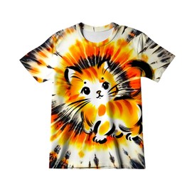 Harycnct Little Kids Orange Black White Tie Dye Ginger Cat Shirt 6-16 Years Boys' Girls' Hippies Senior Tie-Dye Tee Tshirt Size 7/8