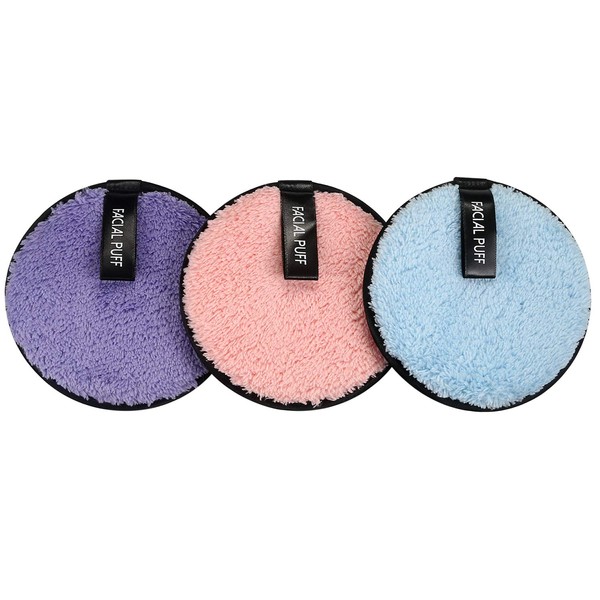 Vtrem 3 Colors Makeup Remover Pads Reusable Soft Facial Cleaning Puffs Towels Double-Side Washable Make Up Removing Cloth Microfiber Multi-function, Pink / Purple / Blue