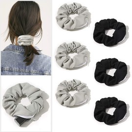 Pocket Scrunchies with Zipper Stash Scrunchy Hair Ties (Black Gray)