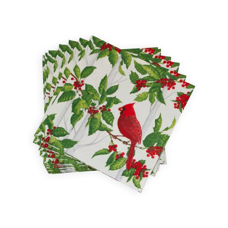 Holly And Songbirds White & Silver Cocktail Napkins - 20