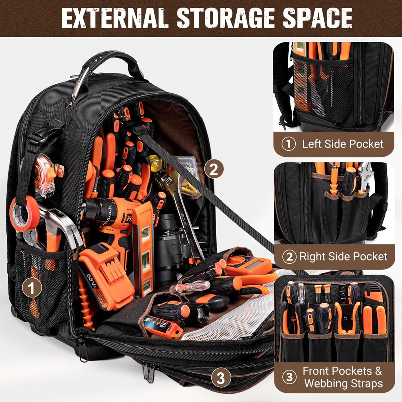 Tool Backpack Heavy Duty, Tool Bag Backpack with Laptop Compartment