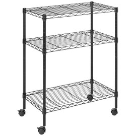 YSSOA Heavy Duty 3-Shelf Shelving with Wheels, Adjustable Storage Units, Steel Organizer Wire Rack, Plug Version, 24.02" W x 13.78" D x 31.98" H, Black (HKSHLF23133003BPCLITEV1)