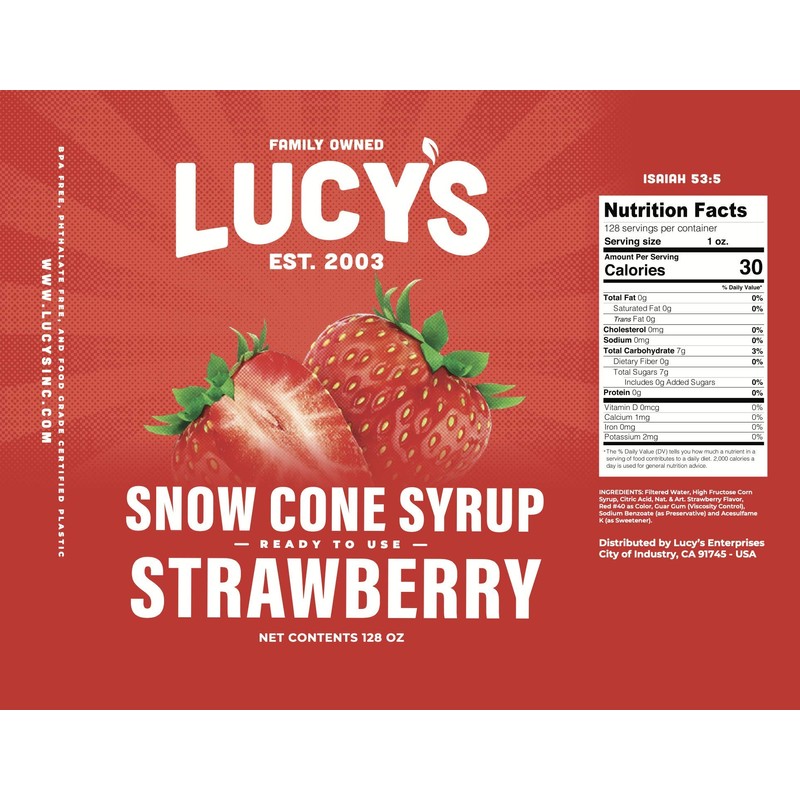 Lucy's Family Owned - Shaved Ice Snow Cone Syrup, Strawberry