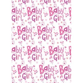 New Baby Girl Gift Wrapping Paper 1 Sheet & Matching Tag - Flowers & Butterflies