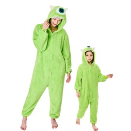 GONAAP Adult Onesie Pajamas Sherpa Animal One Piece Cosplay Costume for Women Men(Mike Wazowski,5-6Years)