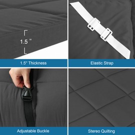 Cot Mattress Topper (Improved Thickness), Quilted Cot Pads for Camping, Soft Comfortable Sleeping Cot Mattress Pad Only, Camping Mattress Pad 75"x30" for Camp Cot/Rv Bunk/Narrow Twin Beds, Black