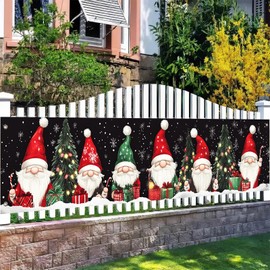 BlissYard Christmas Porch Banner 79x18 Inches Gnome Santa Claus Holiday Decoration Christmas Tree Fireplace Wall Decor Indoor Outdoor Party Backdrop Xmas Garland Sign for Door Home Yard