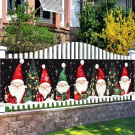 BlissYard Christmas Porch Banner 79x18 Inches Gnome Santa Claus Holiday Decoration Christmas Tree Fireplace Wall Decor Indoor Outdoor Party Backdrop Xmas Garland Sign for Door Home Yard